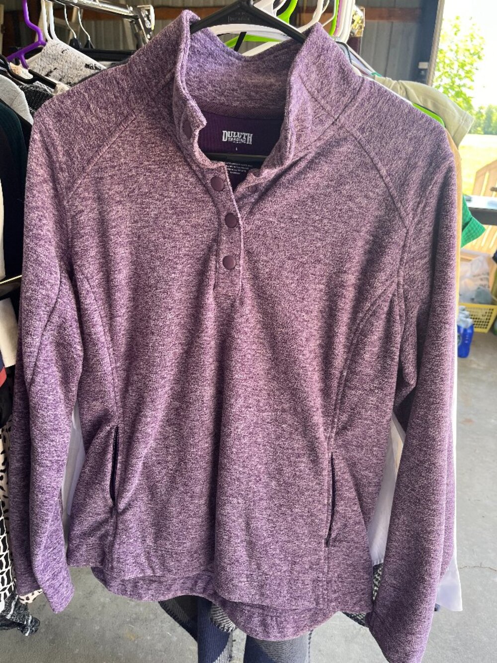 Duluth Trading Co Purple Heather Snap-Neck Pullover Size L